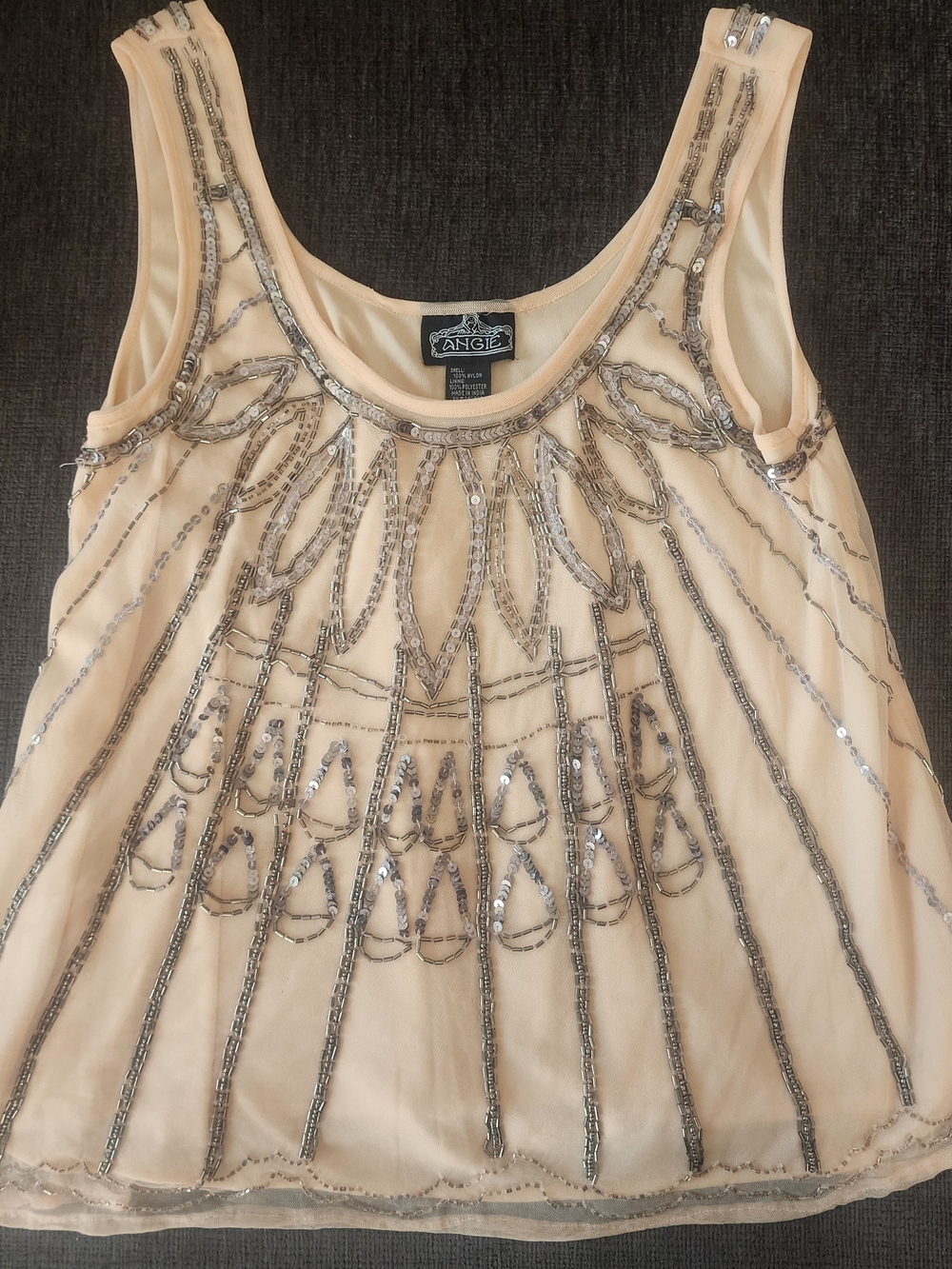Angie Embellished Beaded Sequin Peach Silver Whimsical Fairycore Camisole Tank M